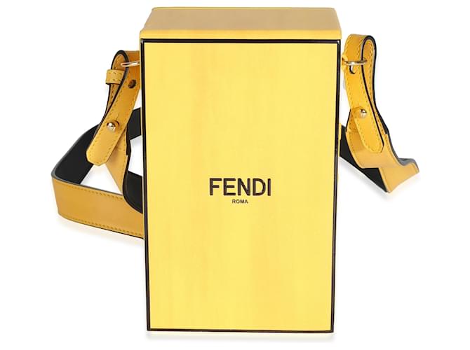 Baguette Sac boîte verticale Fendi jaune Vitello Fluffy Logo Cuir  ref.1225226