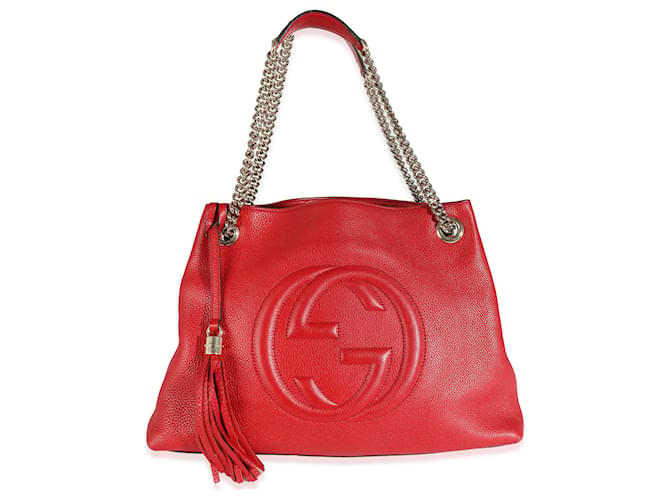 Gucci Red Pebbled Leather Soho Disco Chain Tote  ref.1225239
