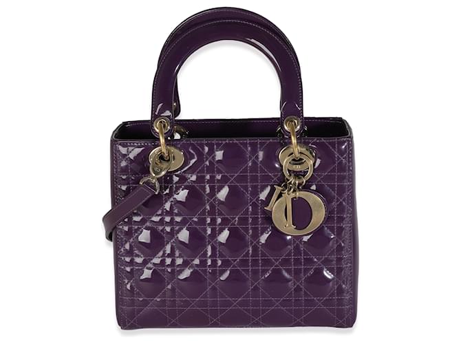 Christian Dior Purple Cannage Patent Medium Lady Dior Patent leather  ref.1225267