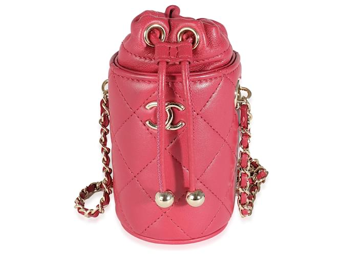 Chanel Dark Pink Quilted Lambskin Micro Drawstring Bucket Leather  ref.1225273