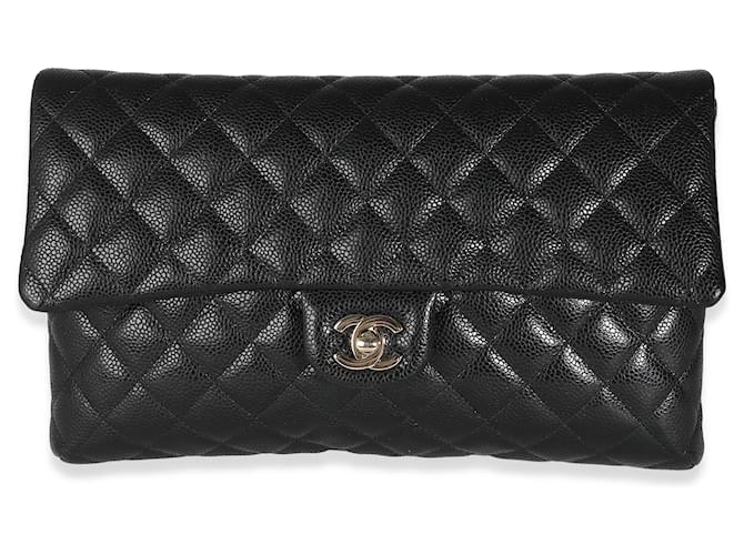 Classique Chanel 18Pochette à rabat intemporelle matelassée noire S Caviar Cuir  ref.1225274