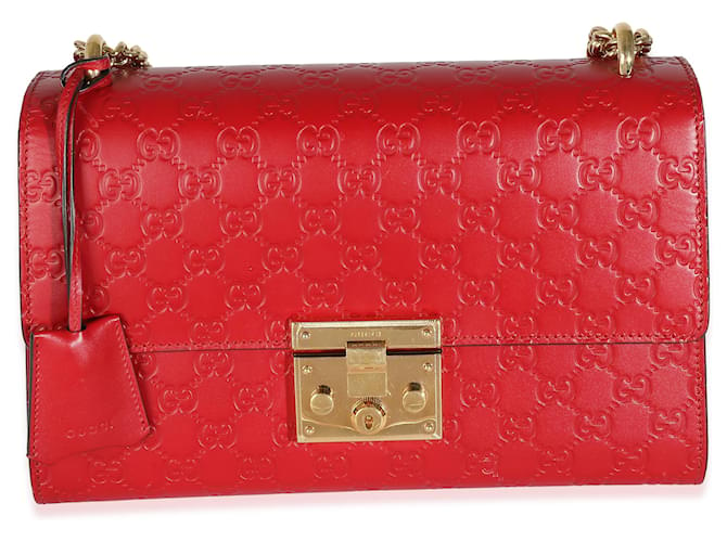 Bolsa com corrente com cadeado médio em relevo Gucci Red Guccissima Vermelho Couro  ref.1225283