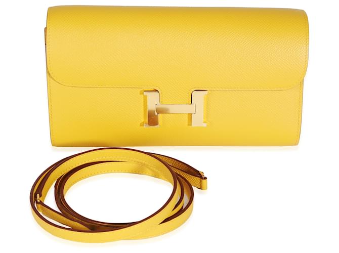 Hermès Jaune Ambre Epsom Constance Long Wallet To Go GHW Yellow Leather  ref.1225288
