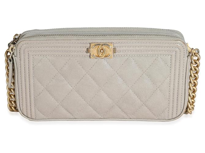 Chanel Grey Quilted Caviar Boy Clutch With Chain Leather  ref.1225291