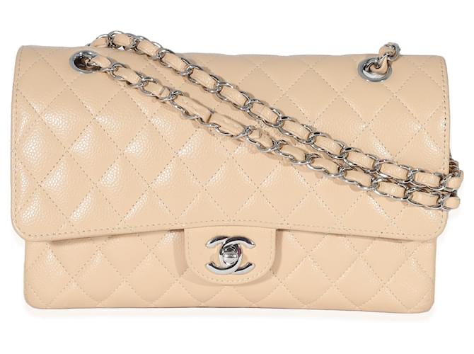 Timeless Chanel Beige Quilted Caviar Medium Classic Double Flap Bag Leather  ref.1225321