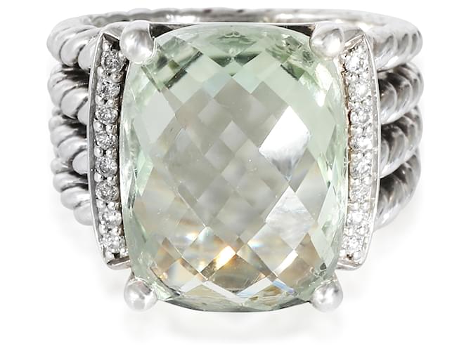 Anel de diamante prasiolita verde David Yurman Wheaton em prata esterlina 0.20 ctw  ref.1225332