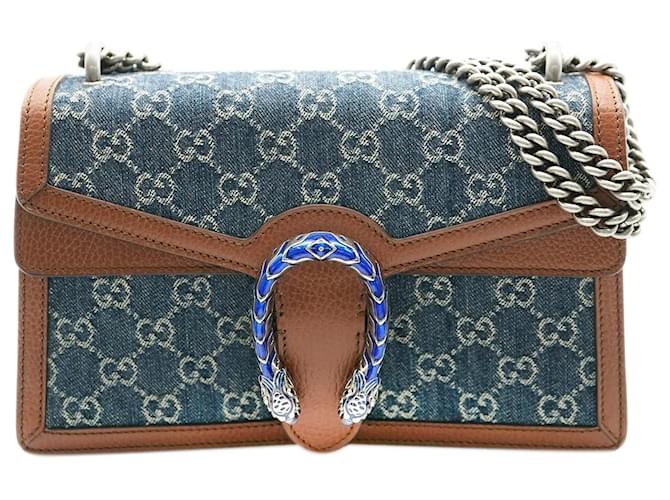 Gucci Blue Tea Cuir New Denim Dollar Calfskin GG Small Dionysus Brown Leather Cloth  ref.1225356