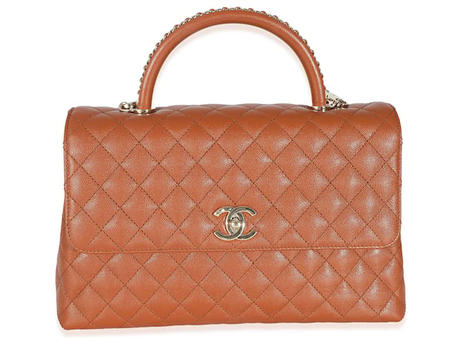 Timeless Chanel Brown Quilted Caviar Large Coco Chain Handle Flap Leather  ref.1225360