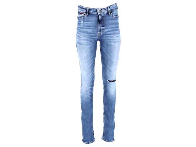 Tommy Hilfiger Womens Como Skinny Fit Flag Embroidery Jeans in Blue Cotton  ref.1225476