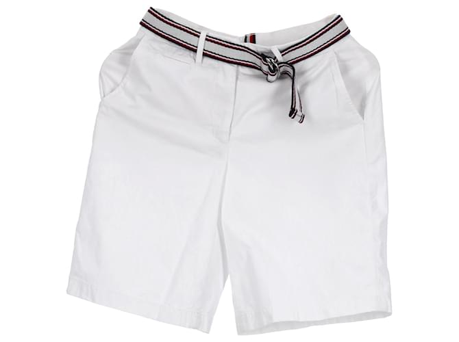 Tommy Hilfiger Womens Signature Tape Belt Bermuda Shorts White Cotton  ref.1225486