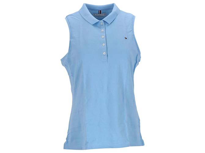Polo feminino Tommy Hilfiger sem mangas de algodão elástico slim fit em algodão azul claro  ref.1225487