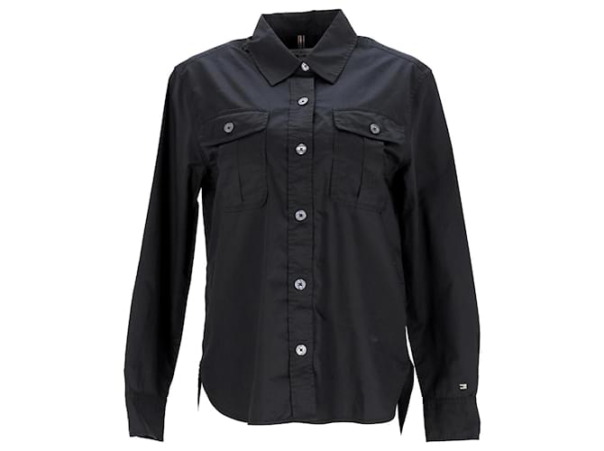 Tommy Hilfiger Womens Long Sleeve Utility Shirt Black Cotton  ref.1225493