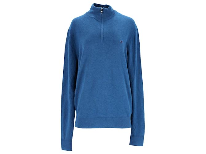 Suéter masculino Tommy Hilfiger de lã macia com meio zíper em nylon azul  ref.1225501