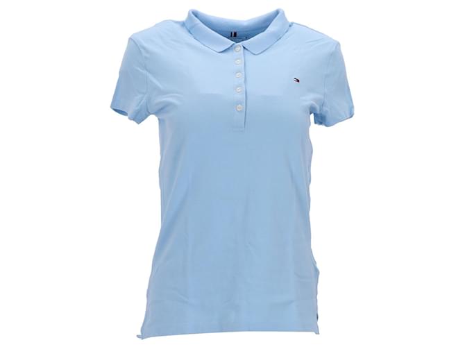 Tommy Hilfiger Womens Slim Fit Stretch Cotton Polo in Light Blue Cotton  ref.1225509