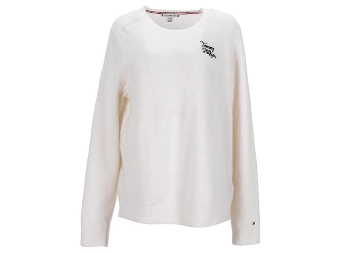 Tommy Hilfiger Damen-Pullover mit Logo-Stickerei und Rundhalsausschnitt aus weißem Nylon  ref.1225512