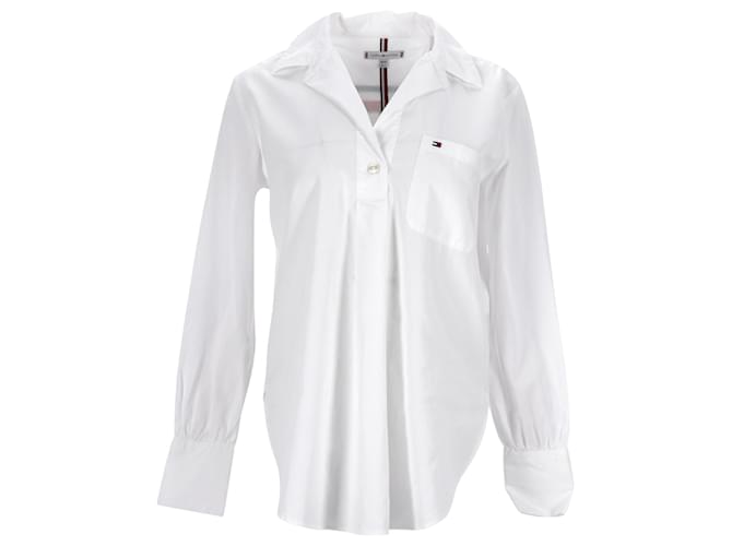 Tommy Hilfiger Camisa feminina de popelina com ajuste namorada Branco Algodão  ref.1225526