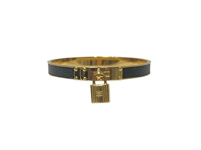 Hermès Bracelet cadenas Kelly Cadena Cuir Veau façon poulain Doré  ref.1225563