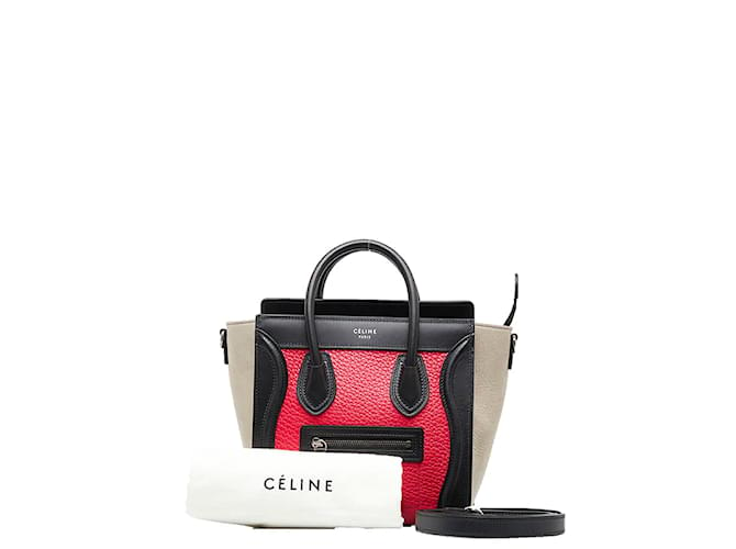 Luggage Céline Dreifarbige Nano-Gepäcktasche aus Leder Rot Kalbähnliches Kalb  ref.1225576