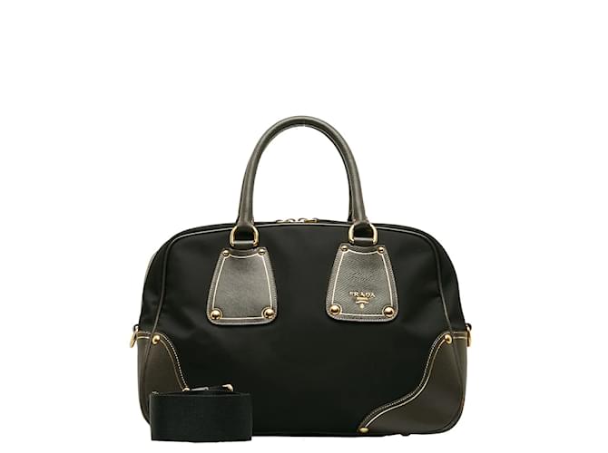 Prada Saffiano Trimmed  Tessuto Shoulder Bag Black Cloth  ref.1225579