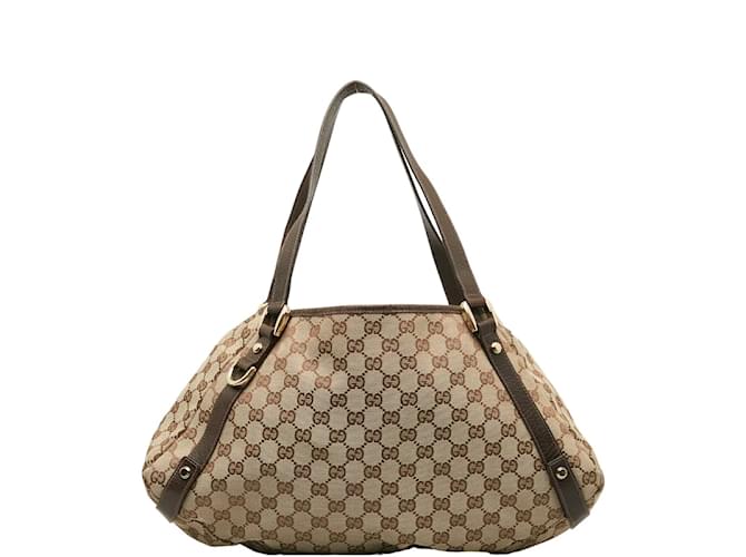 Gucci Canvas Leather Abbey Handbag Tote 130736 in Very Good Condition Beige Cloth  ref.1225593