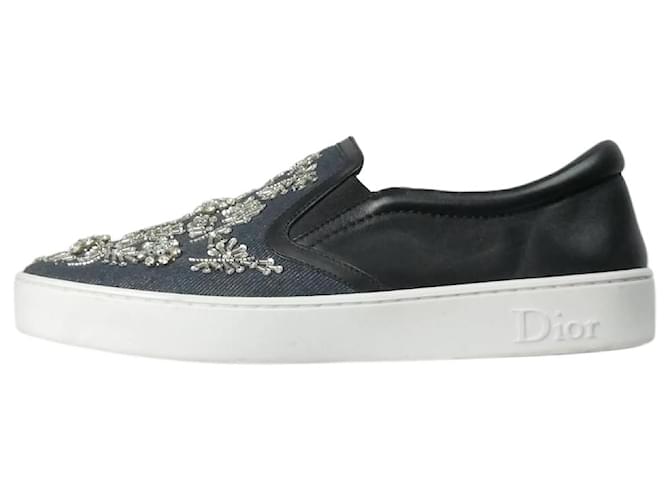 Christian Dior Blue bejewelled floral slip-on trainers - size EU 38 Denim  ref.1225658