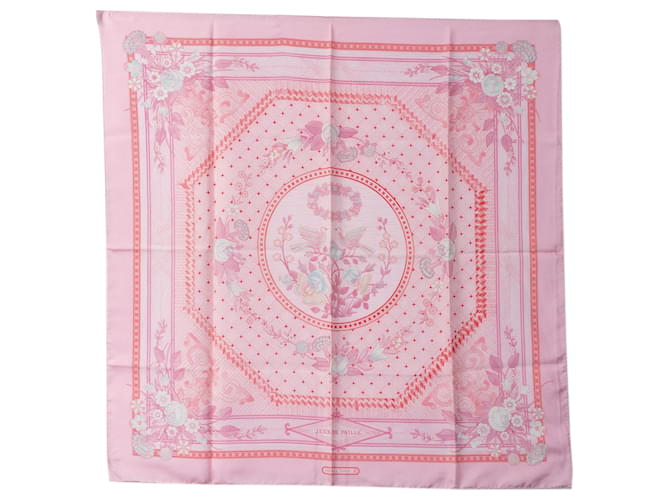 Hermès Hermes Pink Jeux De Paille Silk Foulard Soie Tissu Rose  ref.1225674