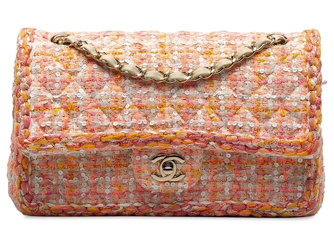 Chanel Pink Medium Braided Classic Pailletten-Tweed-Klappe Tuch  ref.1225691