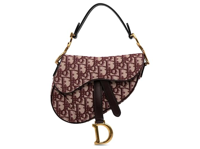 Saddle Selle Mini Oblique Rouge Dior Toile Tissu  ref.1225695