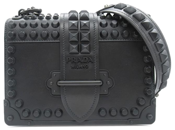 Bolso bandolera Cahier con tachuelas negro de Prada Cuero Becerro  ref.1225699