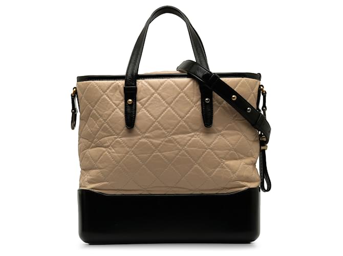 Chanel Brown Large Gabrielle Shopping Satchel Black Beige Leather  ref.1225708
