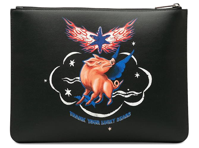 Givenchy Black Zodiac Printed Leather Clutch Bag Pony-style calfskin  ref.1225715