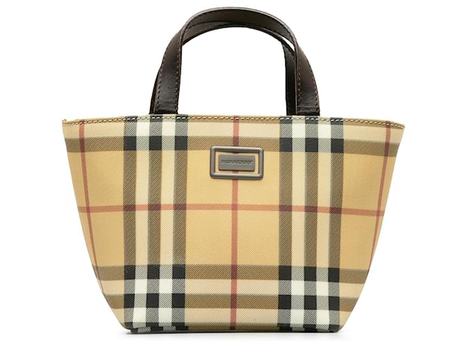 Burberry Brown Mini House Check Handbag Beige Cloth Cloth  ref.1225723