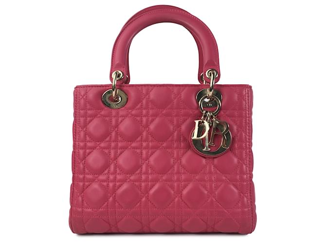 Dior Cannage em pele de cordeiro rosa médio Lady Dior Couro  ref.1225731