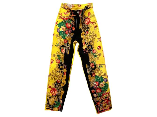 Autre Marque Jean Marina Sitbon para Kamosho 90S, motivos florales de concha y negros, amarillo y multicolor Algodón  ref.1225756