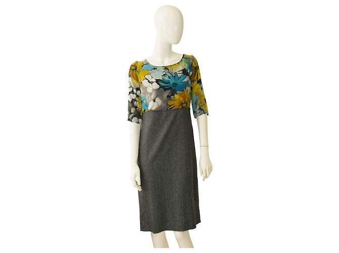 Vestido lápis Dolce & Gabbana de seda floral e lã espinha de peixe