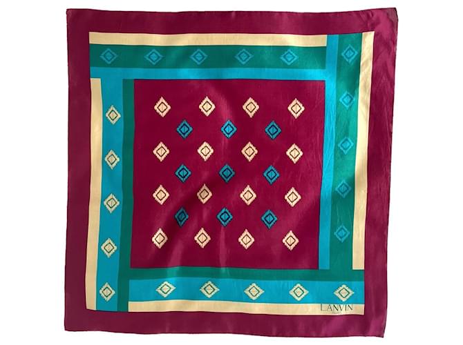 Lanvin silk bandana 70/80s burgundy geometric patterns, turquoise, Beige, Peacock Blue Dark red  ref.1225760