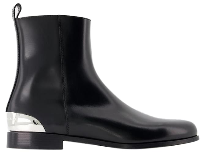 Metal Heel Ankle Boots - Alexander McQueen - Leather - Black/silver Pony-style calfskin  ref.1225889