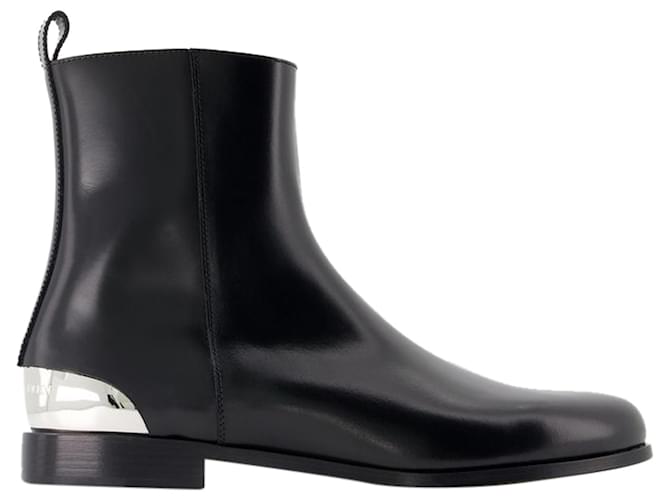 Metal Heel Ankle Boots - Alexander McQueen - Leather - Black/silver Pony-style calfskin  ref.1225929