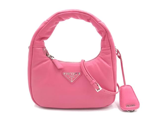 Prada Weich gepolsterte Mini-Hobo-Tasche aus Nappaleder 1BA3842DYIF0410 Pink  ref.1225964