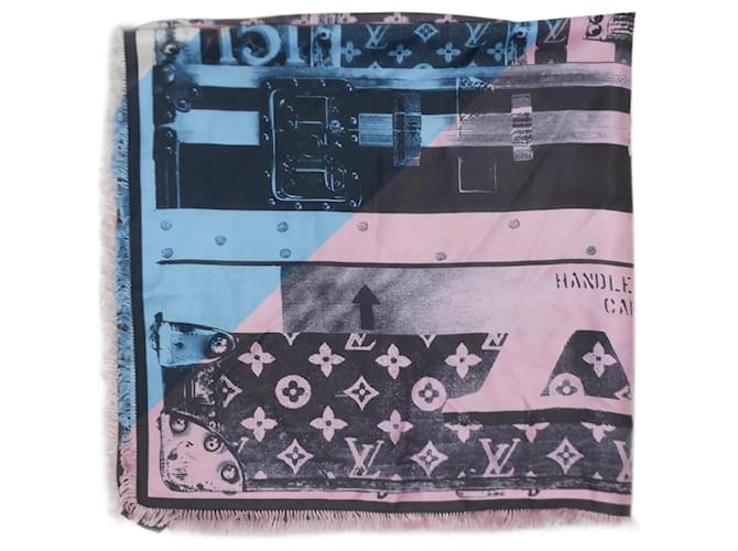 Louis Vuitton Pink and blue printed retro scarf Silk  ref.1226015