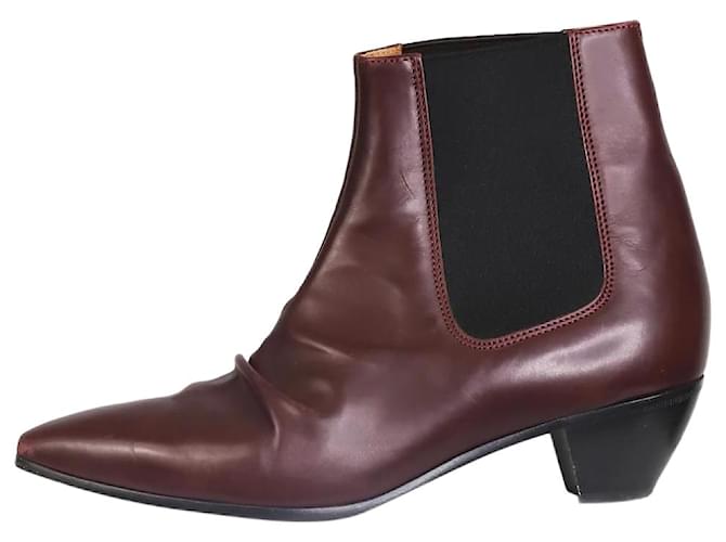 Céline Burgunderrote Stiefel mit gerafftem Detail an der Spitze – Größe EU 38 Bordeaux Leder  ref.1226034