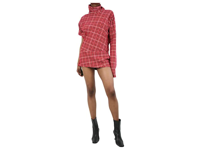Calvin Klein Rotes asymmetrisches kariertes Kleid – Größe UK 12 Baumwolle  ref.1226036