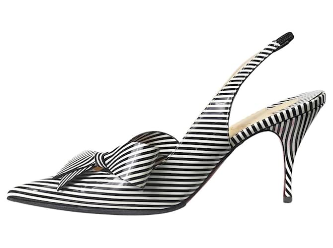 Christian Louboutin Black striped pointed toe slingback bow heels - size EU 37 Leather  ref.1226043