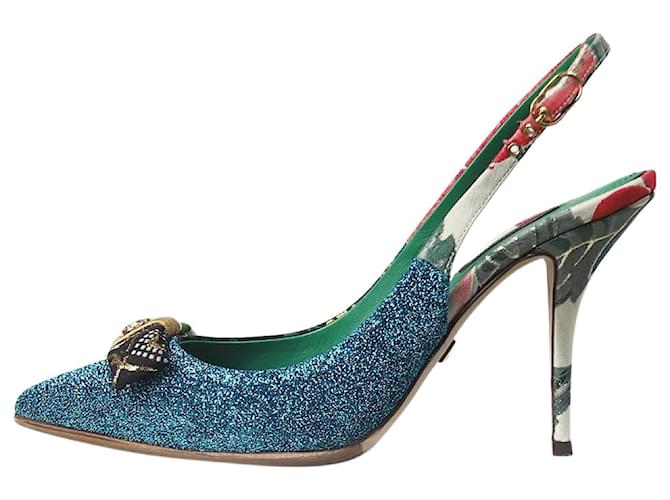 Dolce & Gabbana Multicolour lurex patterned slingback heels - size EU 37 Multiple colors Leather  ref.1226047