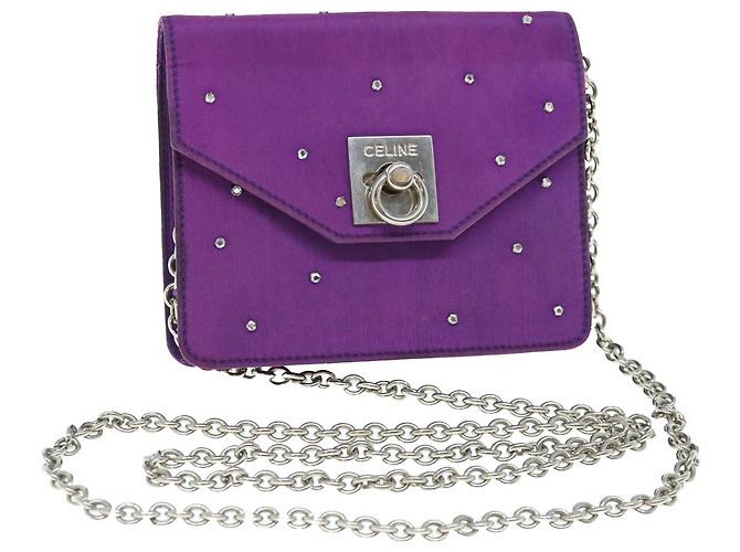 Céline CELINE Kettenbeutel Satin Lila Auth 64134