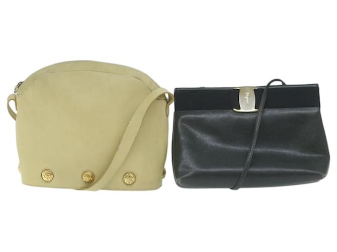 Salvatore Ferragamo Shoulder Bag Leather 2Set Green Beige Auth bs11482  ref.1226469