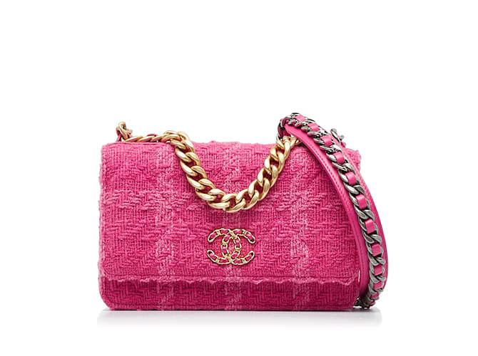CHANEL Handbags Chanel 19 Pink Linen  ref.1226604