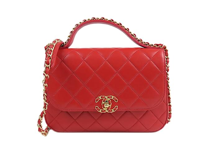 CHANEL Handbags Trendy CC Top Handle Red Linen  ref.1226981