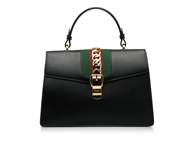 GUCCI Handbags Sylvie Top Handle Black Linen  ref.1227005
