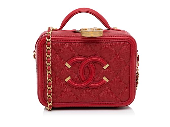 CHANEL Handbags CC Filigree Red Leather  ref.1227065